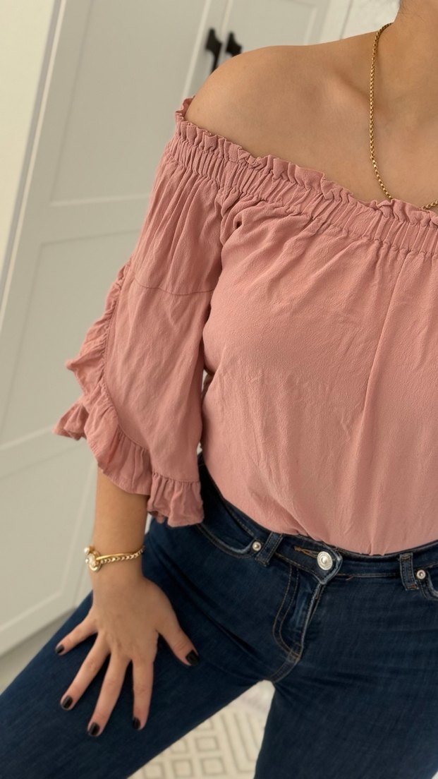 Pembe Straplez Uzun Kollu Bluz - Görsel 2