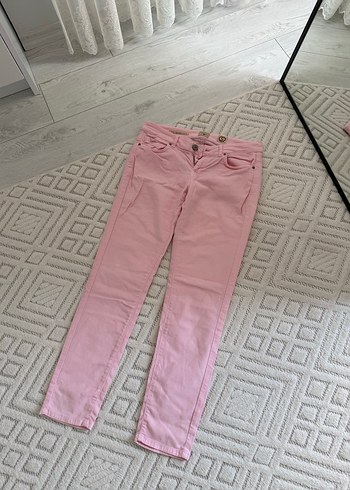 Düğmeli Pembe Kadın Pamuk Pantolon - Görsel 2