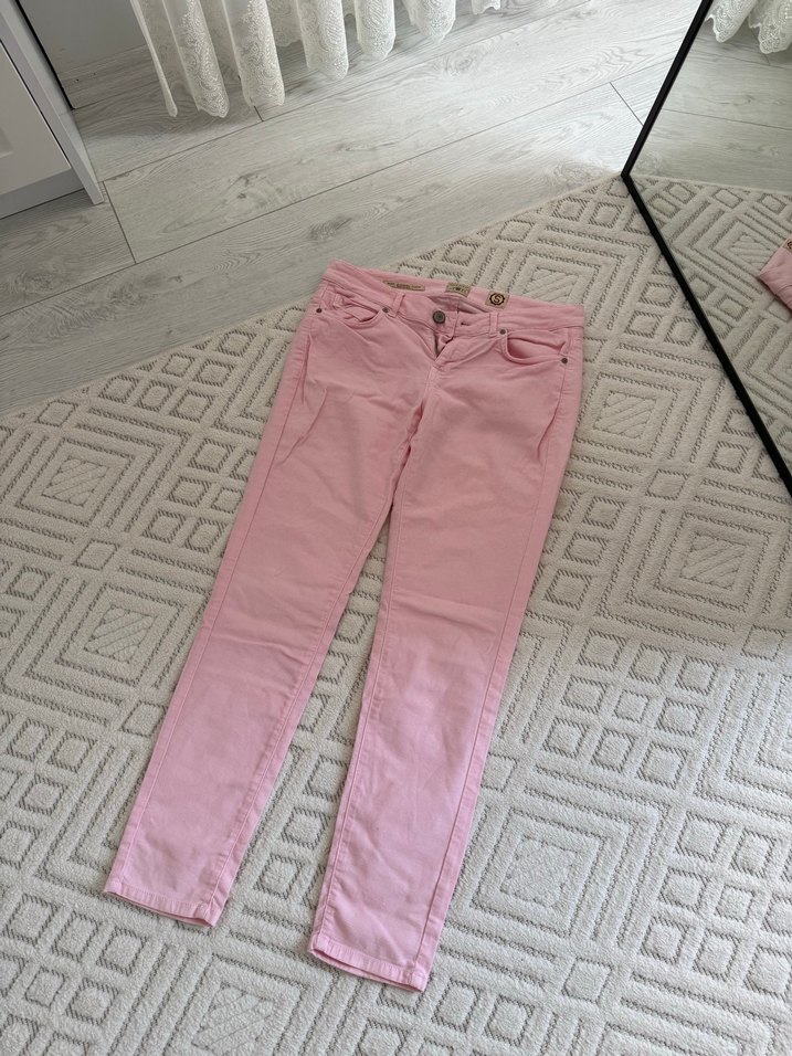 Düğmeli Pembe Kadın Pamuk Pantolon - Görsel 2