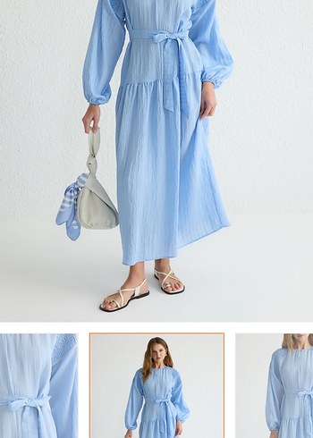 Mavi  Uzun Kollu  Elbise - Görsel 2