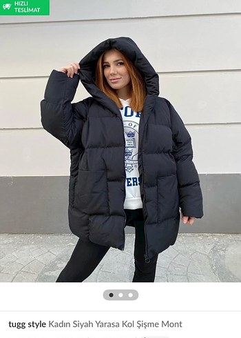 Siyah Kapüşonlu Şişme Kadın Mont - Görsel 3