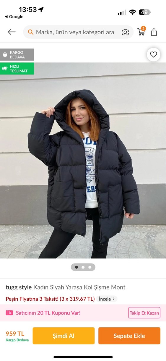 Siyah Kapüşonlu Şişme Kadın Mont - Görsel 3