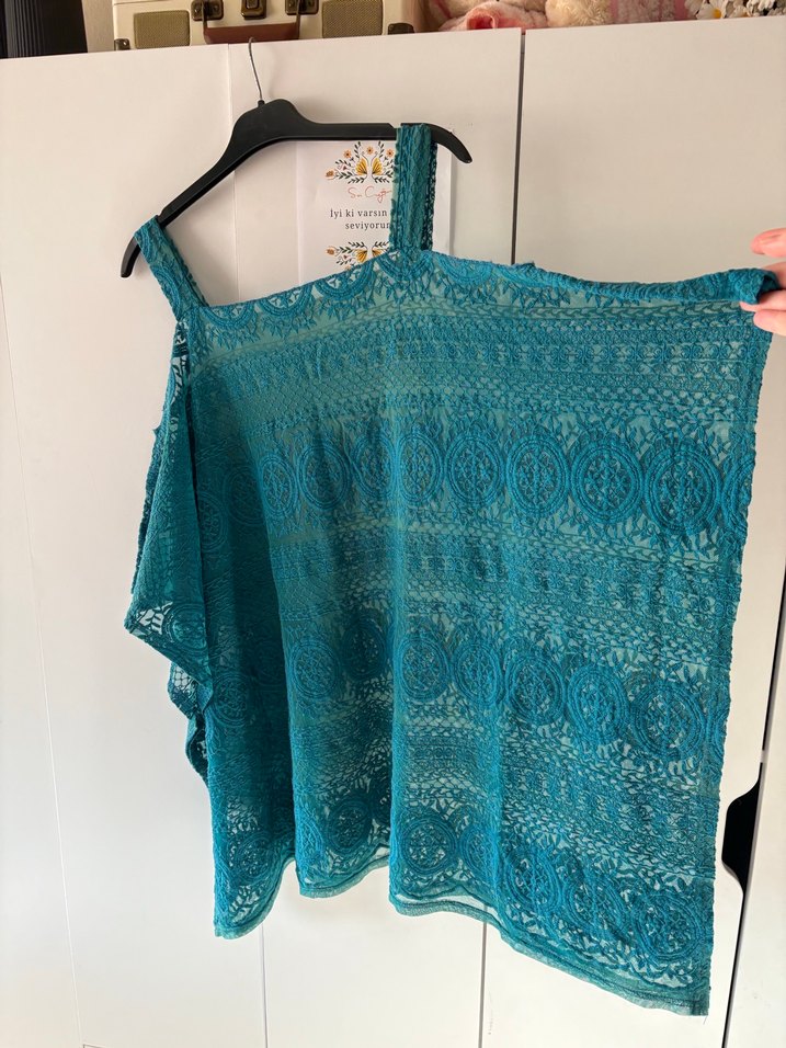 Turkuaz Bohem Drape Detaylı pareo - Görsel 3