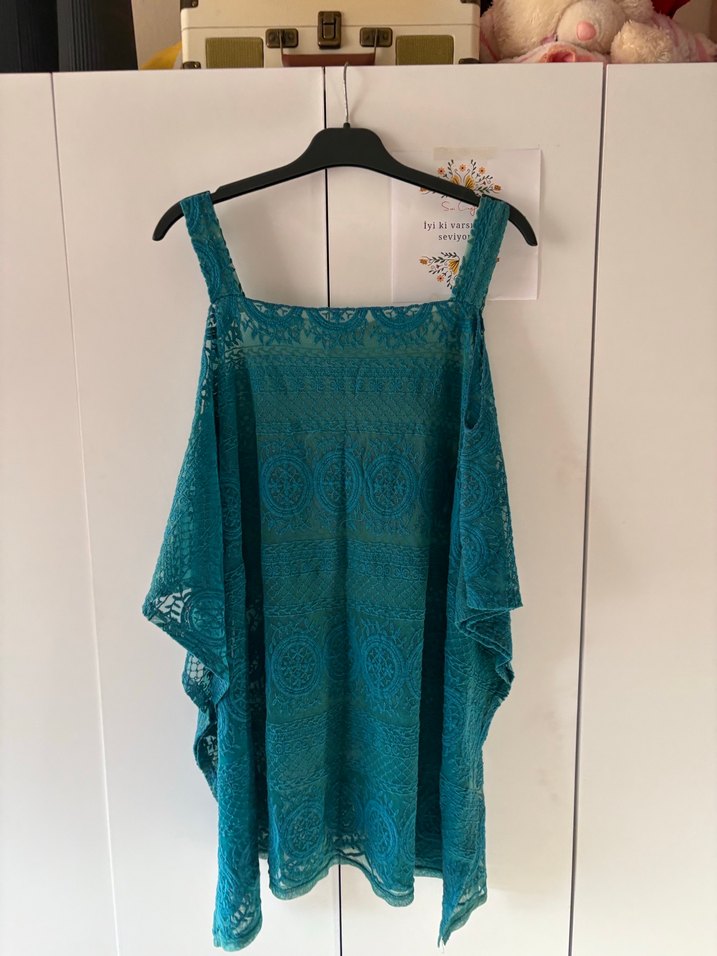 Turkuaz Bohem Drape Detaylı pareo - Görsel 5