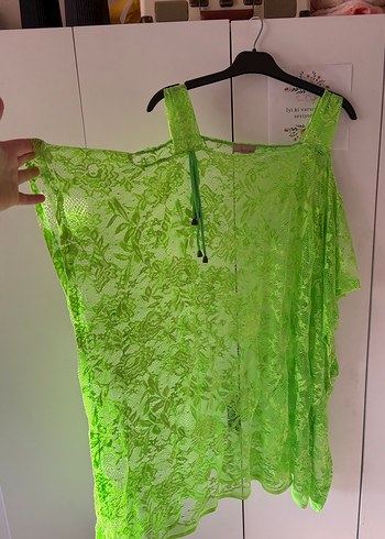 Dantel Detaylı Yeşil Bohem Mini pareo - Görsel 3