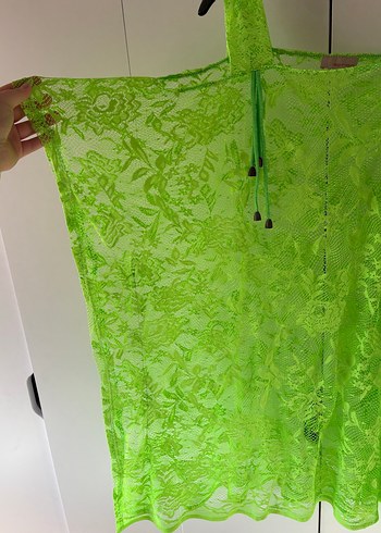 Dantel Detaylı Yeşil Bohem Mini pareo - Görsel 2