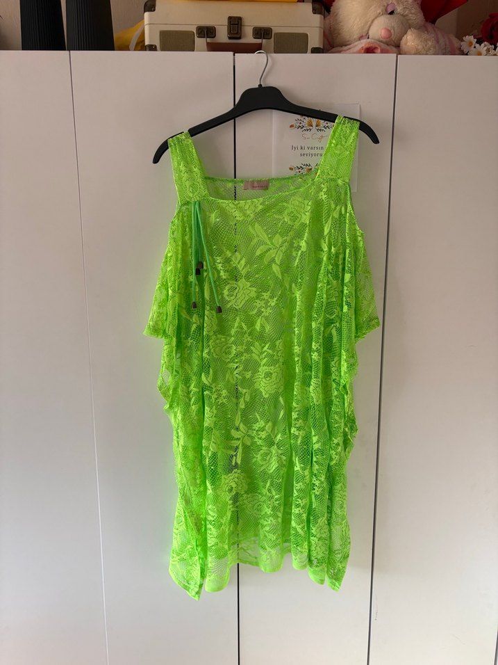 Dantel Detaylı Yeşil Bohem Mini pareo - Görsel 5