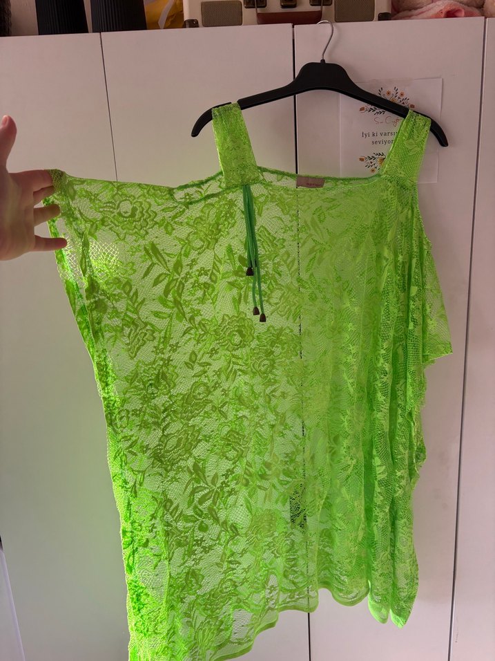 Dantel Detaylı Yeşil Bohem Mini pareo - Görsel 3