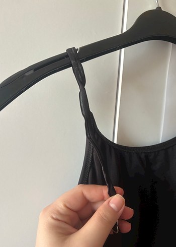 Drapeli Siyah İp Askılı Kadın Mayo - Görsel 4