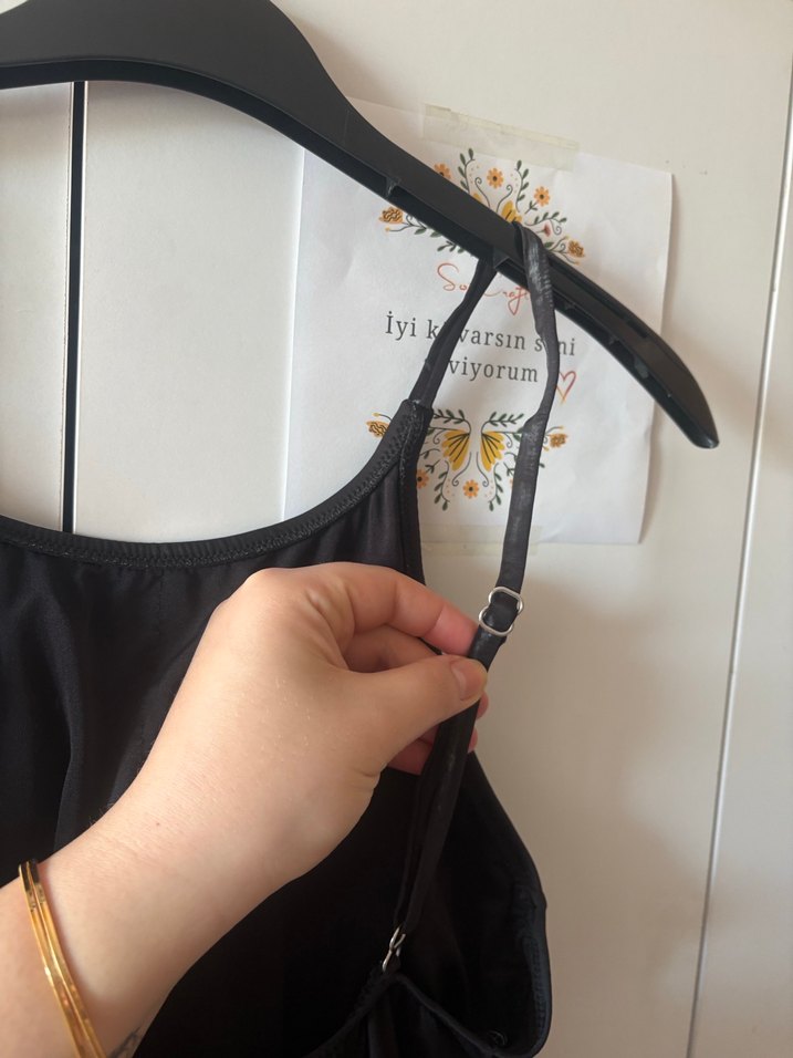 Drapeli Siyah İp Askılı Kadın Mayo - Görsel 5