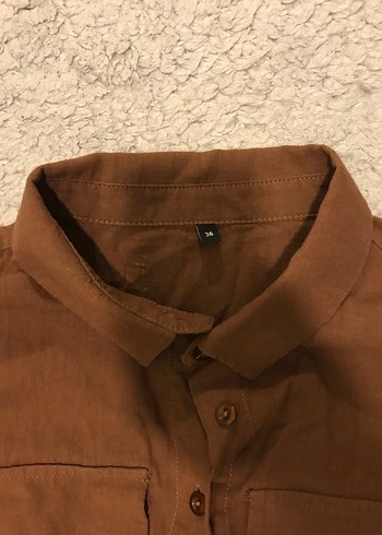 Kahverengi Keten Kısa Geniş Kesim Takım - Görsel 4