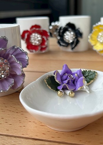 Mor Çiçekli Boncuklu kupa - Görsel 2