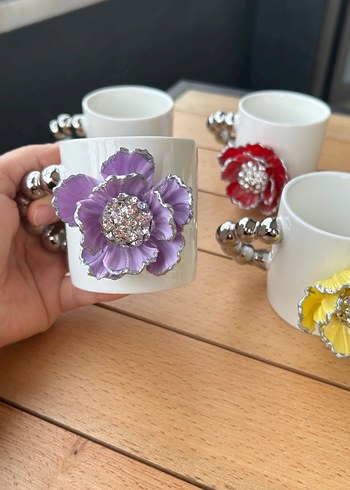 Mor Çiçekli Boncuklu kupa - Görsel 3