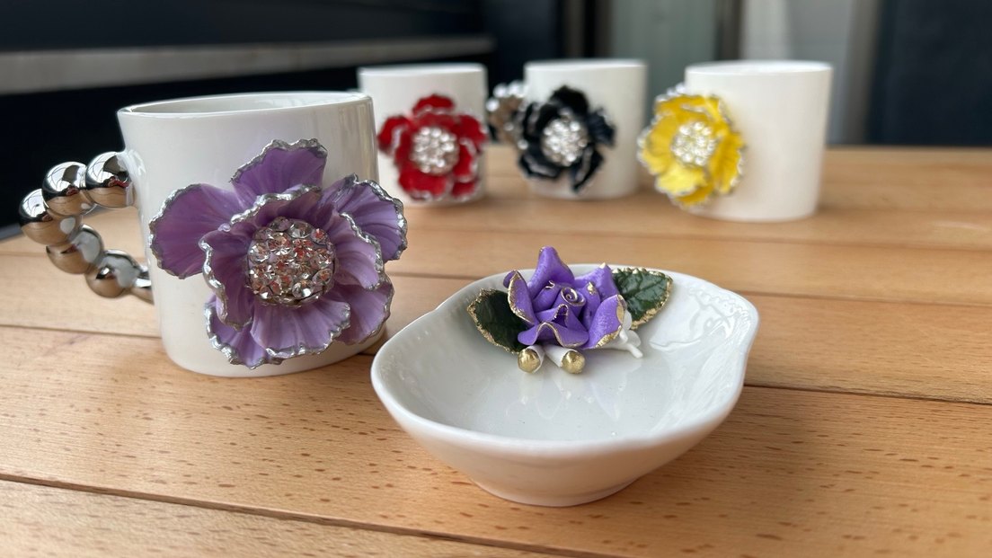 Mor Çiçekli Boncuklu kupa - Görsel 2