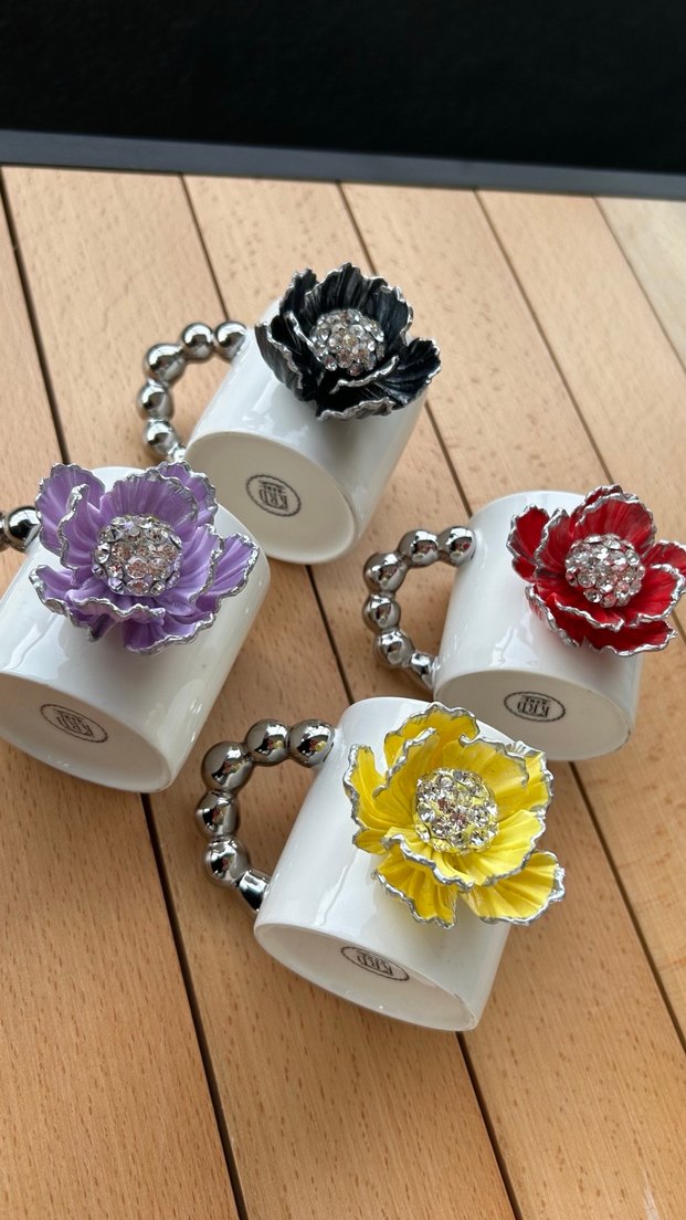 Mor Çiçekli Boncuklu kupa - Görsel 5