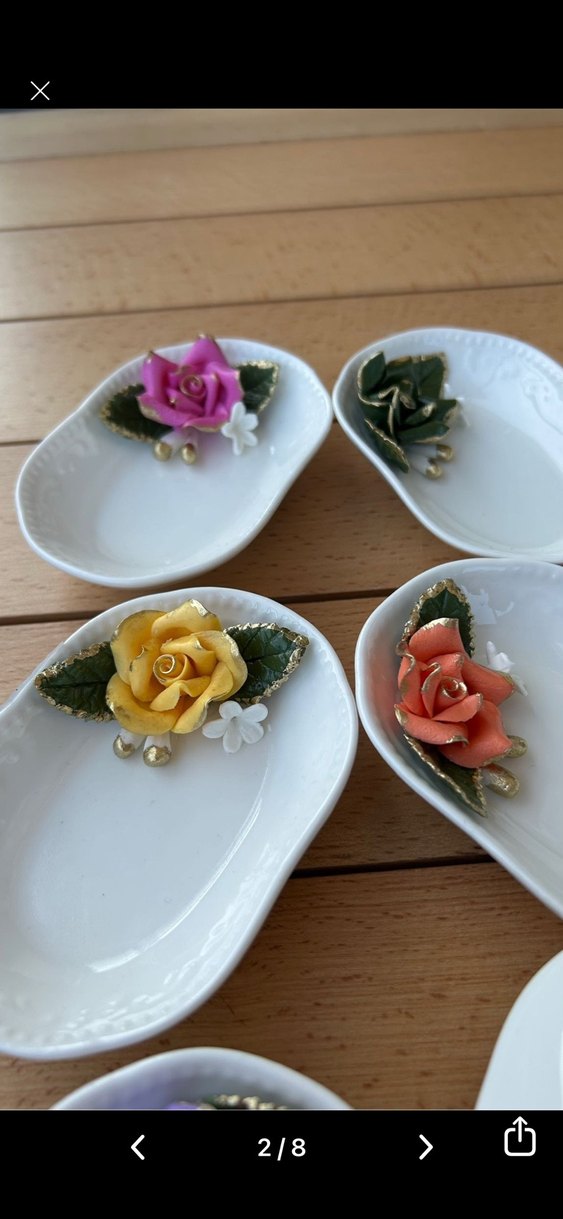 Beyaz Çiçek Desenli Renkli Seramik Tabaklar - Görsel 5