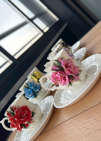 Porselen Gül Detaylı Fincan takımı - Görsel 12