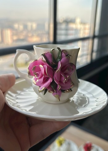 Porselen Gül Detaylı Fincan takımı - Görsel 18