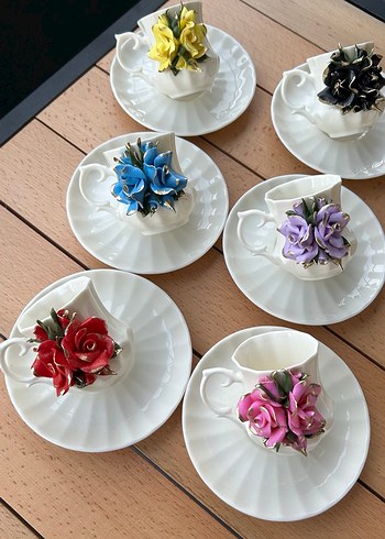 Porselen Gül Detaylı Fincan takımı - Görsel 5