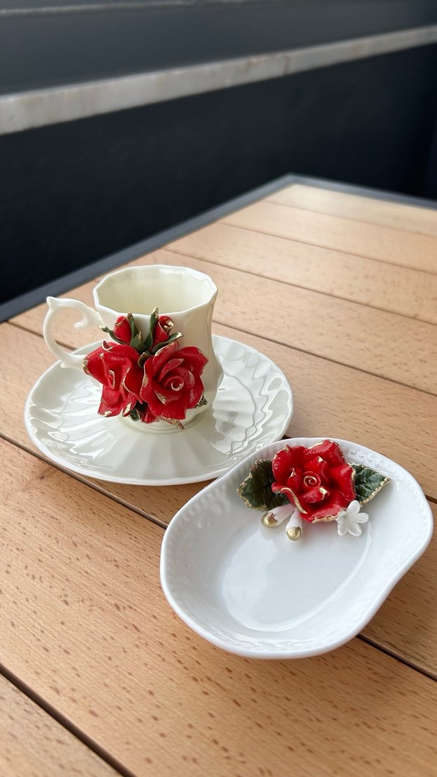 Porselen Gül Detaylı Fincan takımı - Görsel 2