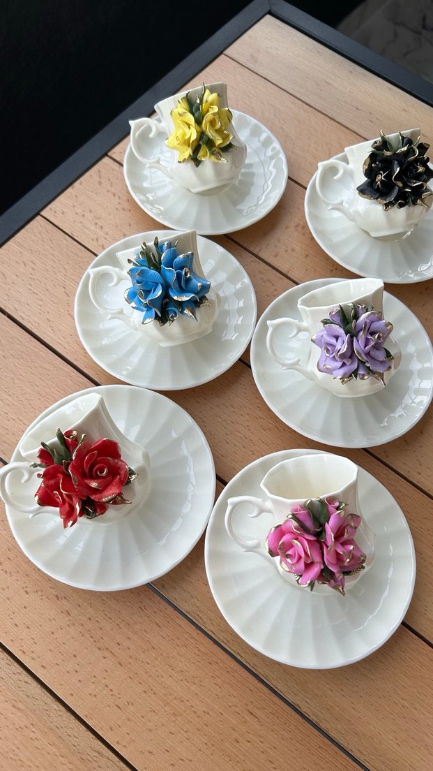 Porselen Gül Detaylı Fincan takımı - Görsel 5