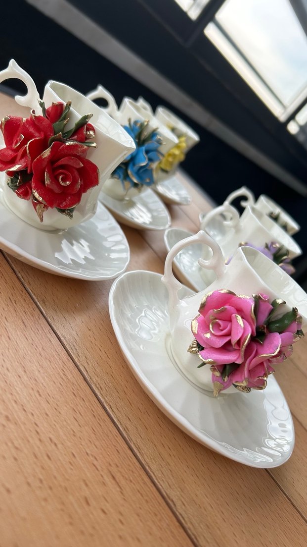 Porselen Gül Detaylı Fincan takımı - Görsel 4