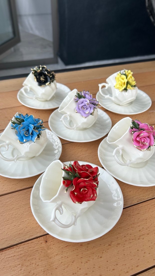 Porselen Gül Detaylı Fincan takımı - Görsel 3