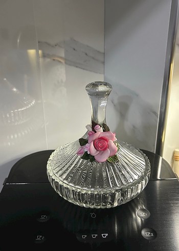 Pembe Çiçek Detaylı Cam şekerlik - Görsel 2