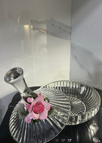 Pembe Çiçek Detaylı Cam şekerlik - Görsel 4