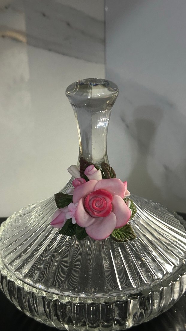 Pembe Çiçek Detaylı Cam şekerlik - Görsel 5