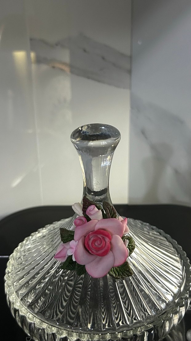 Pembe Çiçek Detaylı Cam şekerlik - Görsel 3