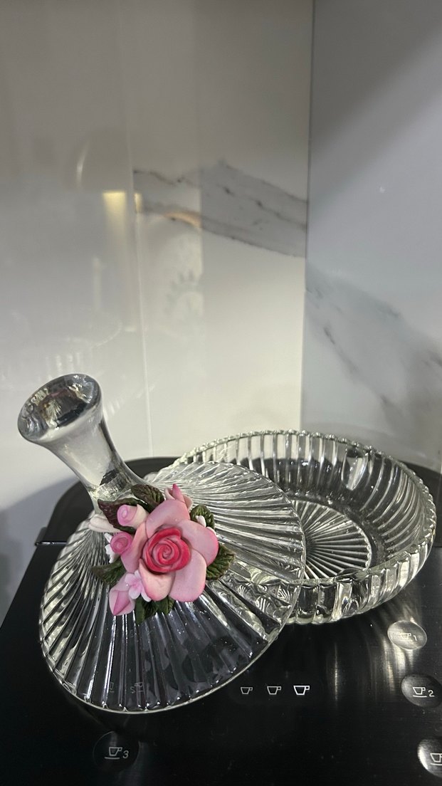 Pembe Çiçek Detaylı Cam şekerlik - Görsel 4