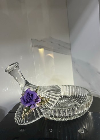 Mor Çiçekli Parlak Cam Vazo - Görsel 2