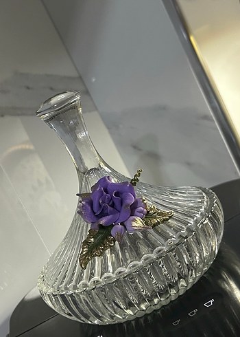 Mor Çiçekli Parlak Cam Vazo - Görsel 7
