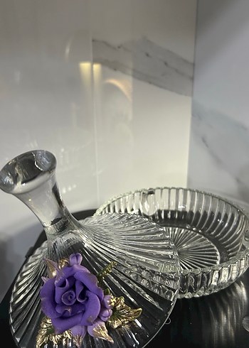 Mor Çiçekli Parlak Cam Vazo - Görsel 4