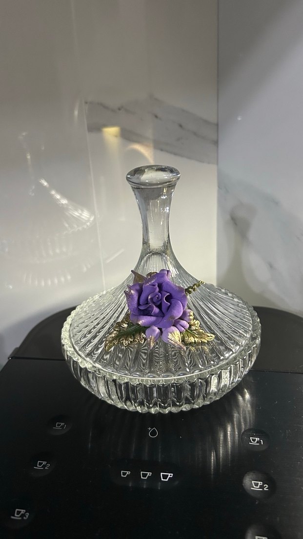 Mor Çiçekli Parlak Cam Vazo - Görsel 3