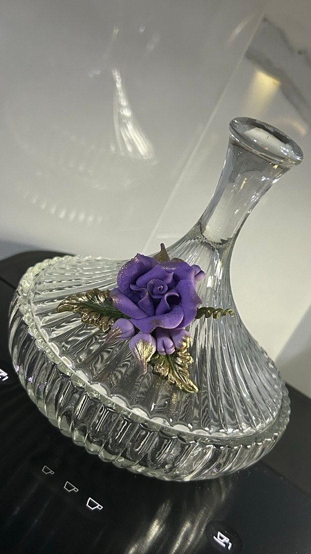 Mor Çiçekli Parlak Cam Vazo - Görsel 5