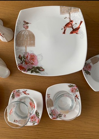 Schafer Diva Çiçek ve Kuş Desenli Beyaz Porselen Set - Görsel 2
