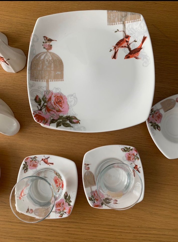 Schafer Diva Çiçek ve Kuş Desenli Beyaz Porselen Set - Görsel 2