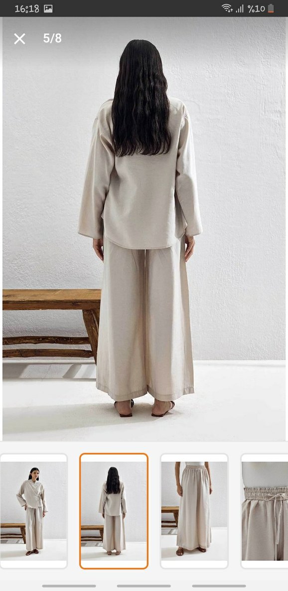 Bej Renkli Uzun Kollu Kadın Kimono Takım - Görsel 3