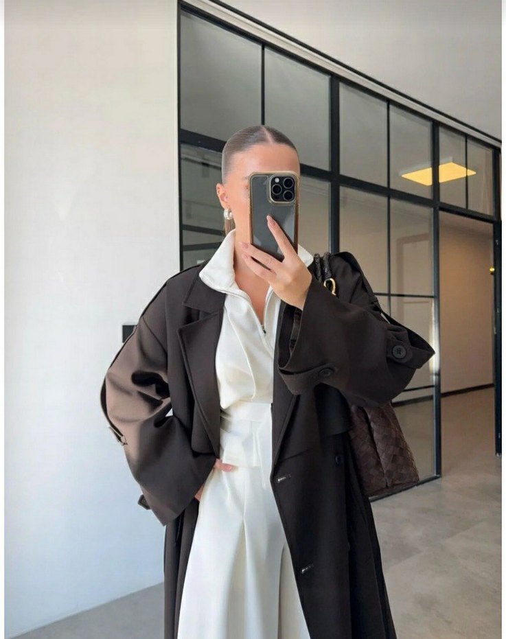 Acı kahve Uzun Kadın Trençkot - Görsel 2