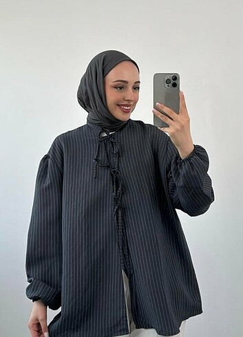 Antrasit Önden Bağlamalı Bluz - Görsel 5