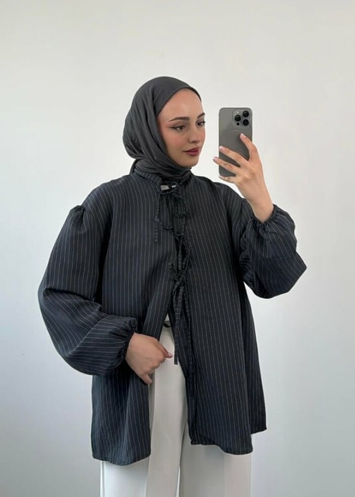 Antrasit Önden Bağlamalı Bluz  - Görsel 2