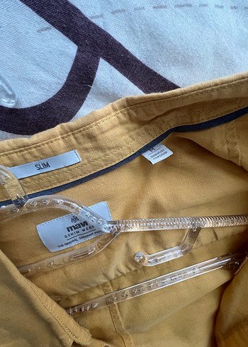 Mavi den hardal renk erkek gömlek - Görsel 4