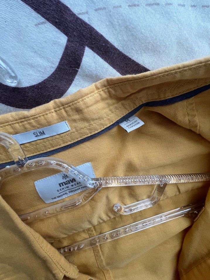 Mavi den hardal renk erkek gömlek - Görsel 4