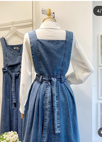 42 Beden mavi Renk Faya Boutique acık Mavi Denim Uzun Askılı jile elbise