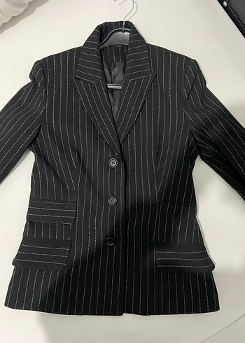 Infinity Çizgili Siyah Kadın Blazer Ceket