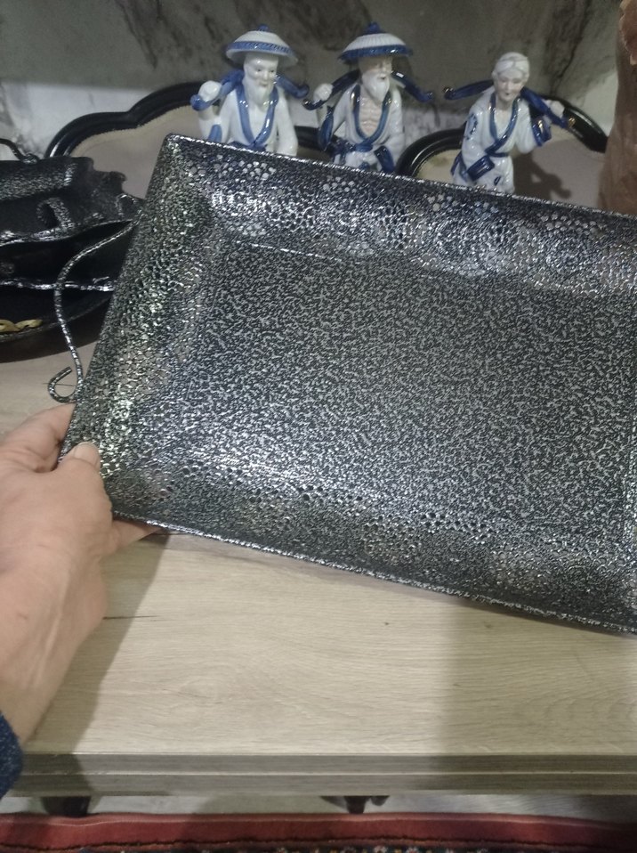 Gri Metal Tepsi Kulplu Mutfak Aksesuarı - Görsel 2