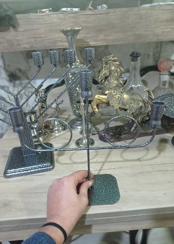 gümüş eskitme kaplama Metal Mumluk Seti - Görsel 3