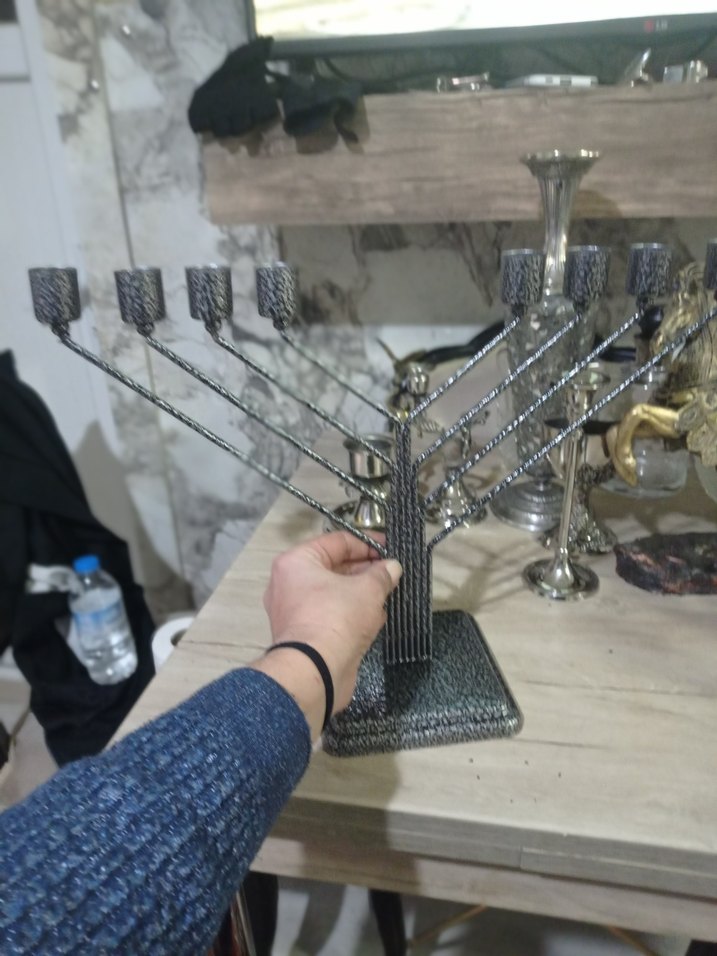 gümüş eskitme kaplama Metal Mumluk Seti - Görsel 2